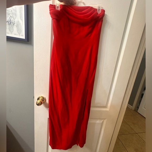 90s VINTAGE SUSAN ROSELLI FOR VIJACK RED TUBE TOP SLIT DRESS FORMAL PARTY - Picture 7 of 9